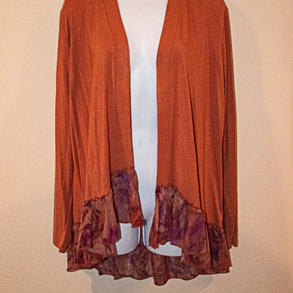 LOGO Hi/Low Long Sleeve Cardigan Medium Brown/Burnt Orange Color,  Large - Picture 4 of 4